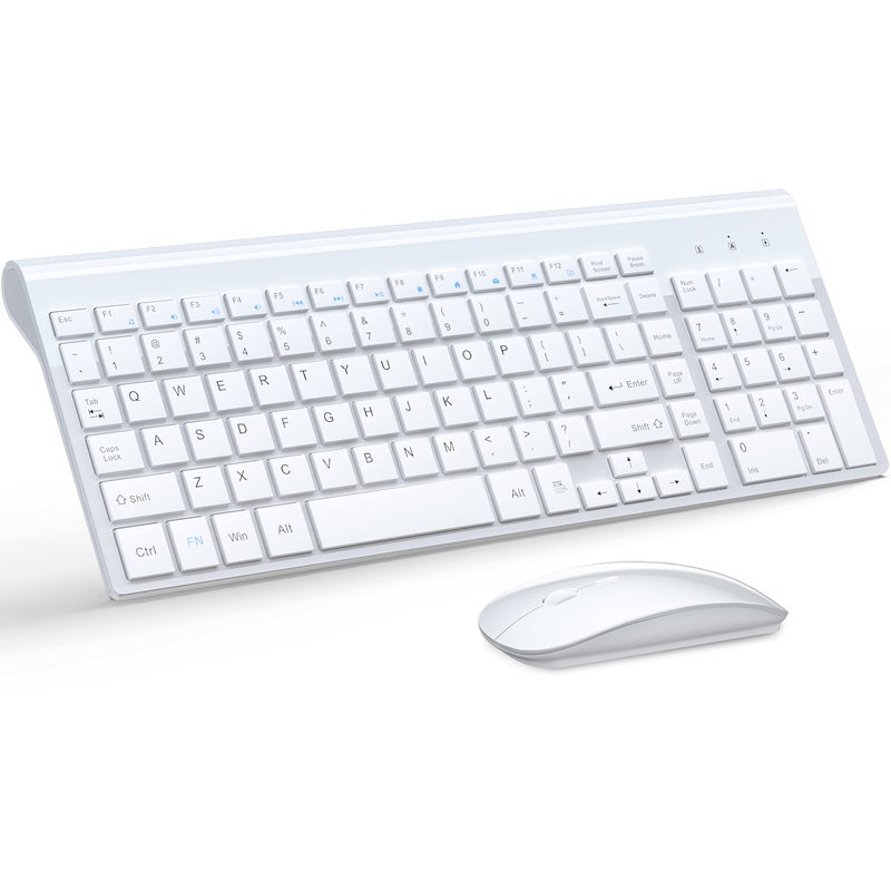 TopMate Wireless Keyboard and Mouse Ultra Slim Combo, TopMate 2.4G Silent Compact USB 2400DPI Mouse and Scissor Switch Keyboard Set with Cover, Batteries Included, for PC/Laptop/Windows/Mac - White - Image 1